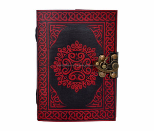 Hecho a mano Vintage cuero genuino rojo y negro Color diseños Bazar hecho a mano diario Día de los muertos libro de notas diario en blanco con cerradura C - Product Image 1