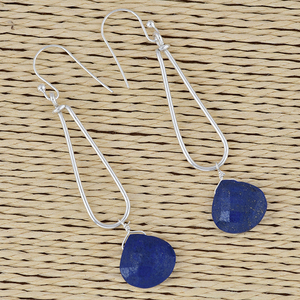 Faceted Heart Shape Lapis Lazuli 925 <b>Sterling</b> <b>Silver</b> <b>Dangle</b> <b>Earrings</b> Jewelry <b>Silver</b> Plated Fashionable <b>Earring</b> for Wedding, Gift - Product Image 3