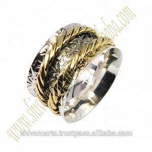 Anillo de meditación de dos tonos de Plata de Ley 925 de alta calidad, joyería de plata de lujo hecha a mano, fabricante de anillos Eternity Vermeil - Product Image 2