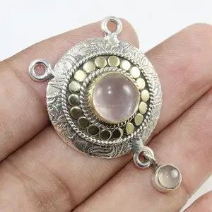 Thanh Lịch Tìm Kiếm Cổ Điển Thiết Kế Thạch Anh Hồng Đá Quý 925 Sterling Bạc Mặt Dây Chuyền Trang Sức Nhà Cung Cấp Mặt Dây Chuyền