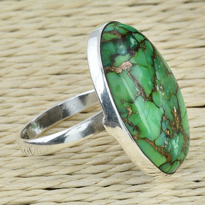 Anillo de Plata de Ley 925 con piedras preciosas turquesa de cobre verde ovalado, anillo de moda Chapado en plata clásico para regalo, fiesta para Unisex - Product Image 3