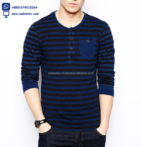 เสื้อเชิ้ต Henley สำหรับผู้ชาย,เสื้อยืด Henley มีกระเป๋าสีตัดกันจากบังกลาเทศ - Product Image 1