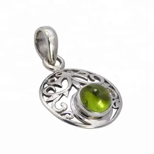 Personality Exquisite Design 925 Sterling Silver Peridot Round Shape Gemstone Necklace For Unisex Silver Jewelry