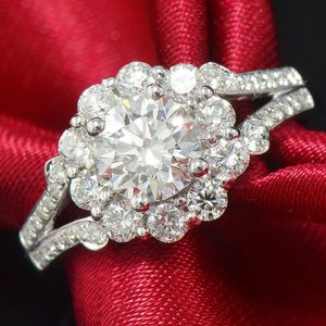 Anillo Floral de moissanita blanca auténtica de 3,00 quilates con certificado en oro blanco de 14k, anillo de moissanita, anillos de compromiso de moissanita - Product Image 1