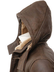 Dernier modèle Blazer personnalisé en cuir véritable Manteau long en peau de mouton Manteau en cuir à capuche Vestes Manteau - Product Image 3