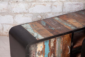 Mueble para TV de Madera Reciclada |   Sala de Estar Industrial Rústica |   Mueble de Almacenamiento Multicolor Vintage para Salón - Product Image 4