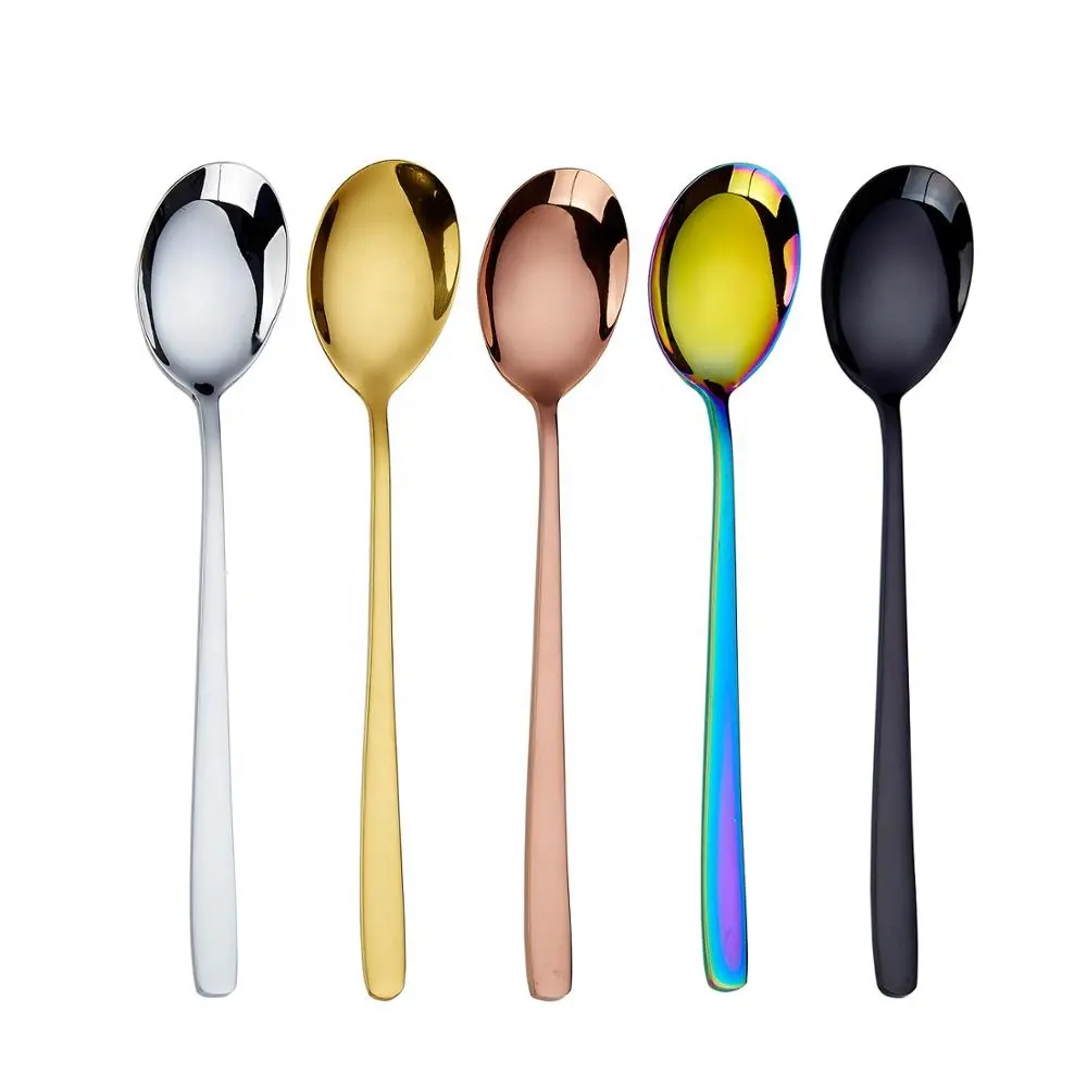 Stocked Food Grade 18/8 Gold Plating Stainless Steel Modern Minimalist Flatware Korea Style Camping Table Spoon with Laser Logo