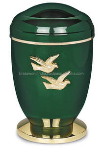 Urna de cremación de latón funerario para adultos, suministros funerarios de India de color azul y dorado con Rosa de Brassworld - Product Image 2