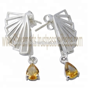 ต่างหูเม็ดเดี่ยวอัญมณีซิทรินสีเงินสเตอร์ลิง925ทึบดีไซน์พิเศษสำหรับผู้หญิงและเด็กผู้หญิงเครื่องประดับของขวัญ - Product Image 2