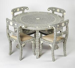 Mesa de comedor de cuatro plazas, con incrustaciones de hueso redondo, color gris - Product Image 3