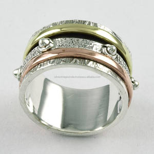 Anillo giratorio de plata de ley 92,5 hecho a mano, artículo de regalo de boda atractivo de triple tono para Aniversario de fiesta de compromiso, exportado - Product Image 4