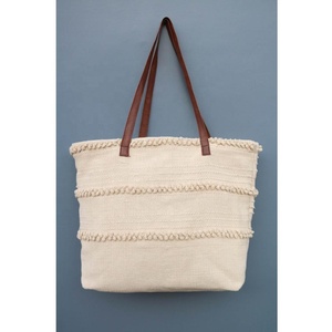 Bolsos Tote Casuales de Tela de Algodón Bohemia Tejida HILTEX, Patrón Geométrico, 20 Pulgadas, Cierre Abierto, Dos Asas Suaves para Viaje - Product Image 1