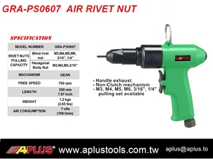 APLUS GRA-PS0607 Herramienta Verde para Tuercas Remachables Neumáticas Tipo de Extracción No de Cambio Rápido, Certificación ISO9001, 1 Año de Garantía, M3 M4 M5 M6 700 - Product Image 2
