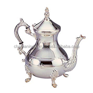 Chaman India Moroccan Antique Silver Plated Metal <b>Tea</b> <b>Pot</b> with Wooden Handle - Product Image 1