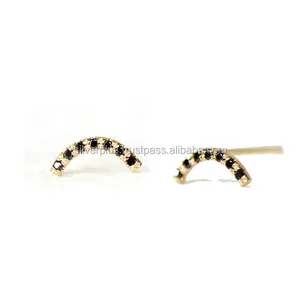 14k Yellow gold Pave Black Diamond horse shoe designs Tiny Studs earrings Wholesale Jewelry