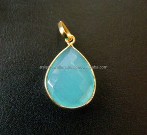 Gema de Calcedonia aqua, de Ley 925 colgante de plata, oro, vermeil - Product Image 1