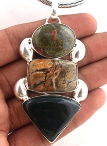 Pendentif en argent sterling 92.5 en forme de mélange de pierres précieuses naturelles faites à la main avec un cadeau mignon pour femmes plaqué or - Product Image 5