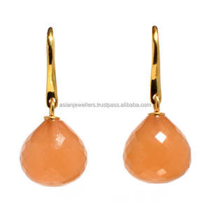 พลอยคาลซิโดนีสีพีช925ต่างหูเงินสเตอร์ลิงแบบห้อยเวอร์เมล - Product Image 1