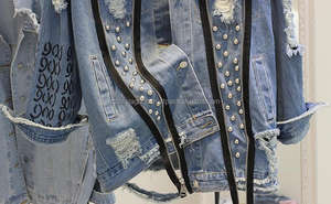 Veste en jean perlée pour femme avec broderie, doublure en nylon respirant de grande taille - Product Image 2