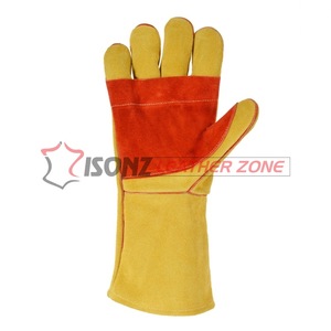Guantes de Soldadura Duraderos Resistentes al Calor, de Cuero con Doble Refuerzo en la Palma, Dedos Forrados, Grosor de 1.2 mm, 14 Pulgadas, Antideslizantes - Product Image 3