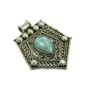 Pendentif multi-pierres véritables en perles de Larimar fait à la main en argent sterling 925 Pendentifs et breloques pour bijoux fins Fournisseur - Product Image 1