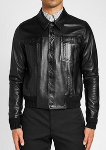 Prix d'usine Veste en cuir de pilote de vol de bombardier à col montant en cuir d'agneau de couleur noire pour hommes - Product Image 3
