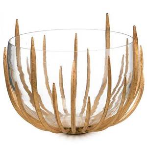 Vidrio de hoja de oro con soporte de metal Cuencos para servir frutas y postres de forma redonda estándar de calidad exclusiva para accesorios de mesa - Product Image 1
