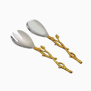 Elegante juego de servidor de pastel de hojas Servidor de ensalada Dos tonos - Product Image 1