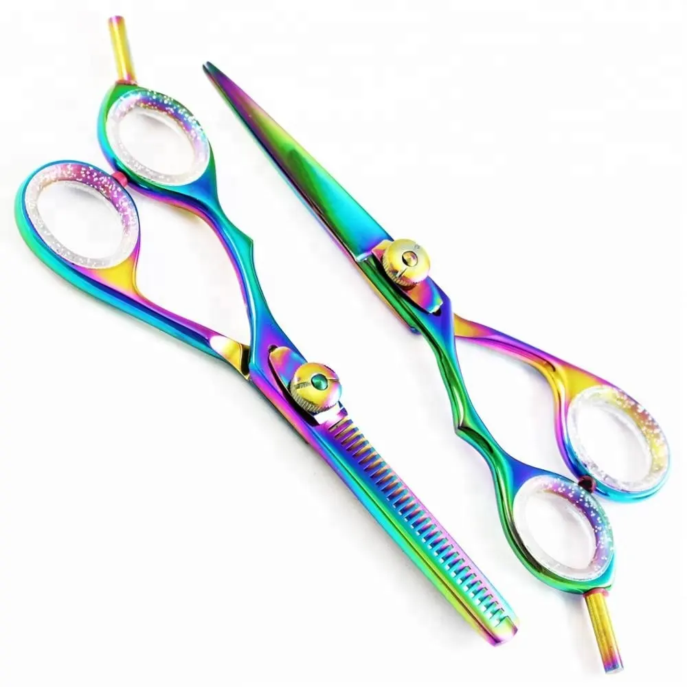 6.5 inch professional stainless steel Rainbow Titanium coated Left handed barber hair scissors
