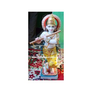 Estatua de mármol blanco makrana de Krishna, calidad bonita y atrevida, Kanha Ji Idol, hecha por nuevo artista indio - Product Image 1