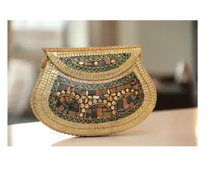 Quality Handicrafts Hot Selling Women Summer Beach Mosaic Metal Round Handbag Clutch Bag at low price BY LUXURY CRAFTS