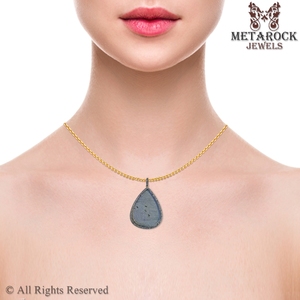 Gemstone Labradorite 925 Sterling Silver Pave Set Diamonds Designer Pear Shaped Handmade Pendant Metarock Jewelry - Product Image 2