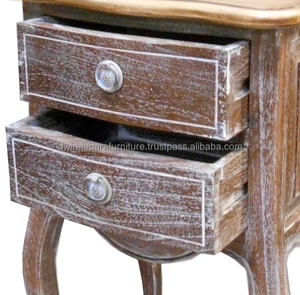 Muebles de Estilo Francés de Indonesia - Mesita de Noche de Roble Envejecido con Acabado Calcinado y Muebles de Noche de Madera Mindi - Product Image 5