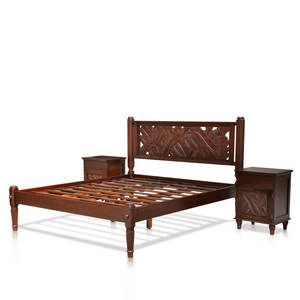 แพลตฟอร์มเตียงใบตองแกะสลักการออกแบบไม้มะฮอกกานีไม้เนื้อแข็ง - Product Image 3