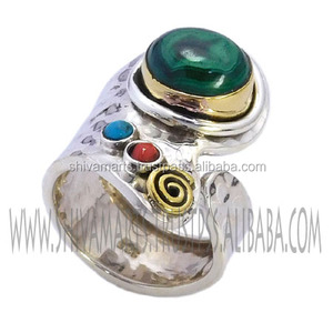 <b>Adjustable</b> Malachite Turquoise Coral Multi Gemstone <b>Ring</b> 925 <b>Sterling</b> <b>Silver</b> Jewelry Eternity Vermeil <b>Rings</b> Manufacturer - Product Image 2