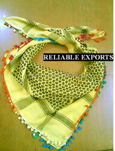 Ethnic Long Cotton <b>Men's</b> Keffiyeh Head <b>Scarf</b> ARAB Style with Pompom Summer Canvas Customizable Logo Multi Colors - Product Image 2