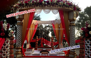 Royal Wedding mandap แกะสลักสีทองมีสไตล์ mandap แบบดั้งเดิมอุปกรณ์ตกแต่งงานปาร์ตี้ตามสั่งกิจกรรมลอนดอน - Product Image 3