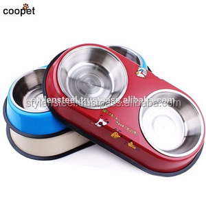 กล่องชามอาหารสัตว์เลี้ยงแบบไม่ติดอุปกรณ์สองชั้นแบบมีที่จับ2อันทำจากสเตนเลสสตีลไม่ติด - Product Image 3