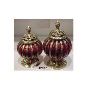 Pot en laiton fait main aux couleurs rouge, artisanat indien en métal, vaisselle en laiton - Product Image 5