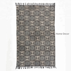 พรม dhurrie พิมพ์ลายบล็อกกำหนดเองพรมและพรมปูพื้นห้องนั่งเล่นขนาดเองทำด้วยมือ - Product Image 1