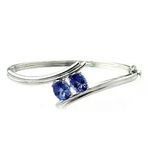 Bijoux personnalisables de luxe en argent 925 Meilleur design Bracelet en topaze bleue Bracelet en pierre bleue Bracelet en argent