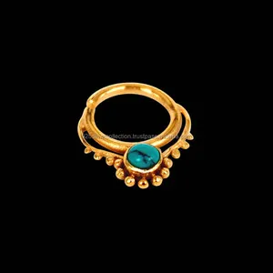 Handmade Turquoise Gemstone Bezel Setting Gold Plated Brass Septum Ring