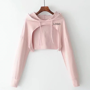 โลโก้ที่กำหนดเองของผู้หญิงแฟชั่นสั้น Crop Hoodie แขนยาว - Product Image 4