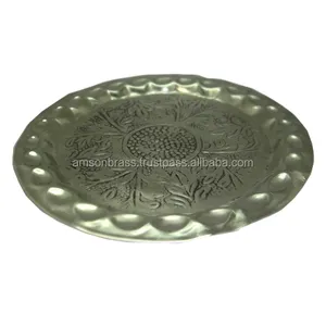 Plaque de chargeur personnalisée en aluminium argenté de forme ronde Plaque de chargeur de vente chaude en aluminium gaufré antique - Product Image 1