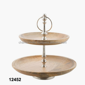Porte-gâteau en bois et Aluminium à 2 niveaux, support à pâtisserie - Product Image 1