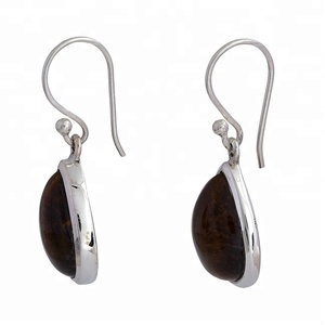 Piedra preciosa de ojo de tigre en forma de pera, Plata de Ley 925 con pendientes colgantes chapados en plata, joyería, pendiente de moda para boda. - Product Image 2