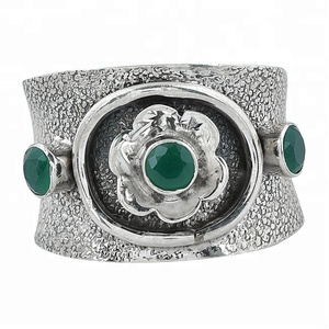 Round Green Onyx Gemstone Sterling Silver Designer Band Ring Jewelry - Product Image 1