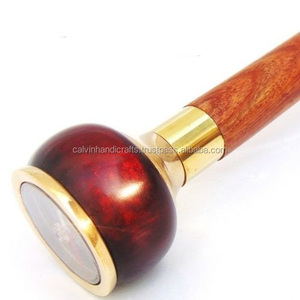 Bastón antiguo de latón y madera Vintage con mango de brújula regalo para hombres y mujeres para bastón modelo de senderismo - Product Image 2