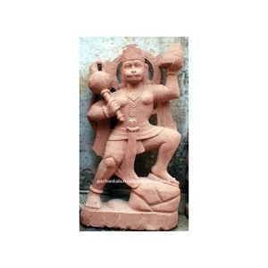 Statue de dieu hanman, en grès blanc - Product Image 1