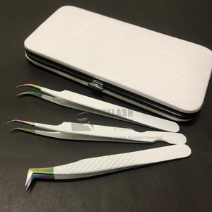 Pinzas de pestañas de acero sostenibles japonesas, arcoíris blanco, superventas, extensión de pestañas de volumen profesional al por mayor, Etiqueta Privada - Product Image 1